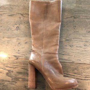 Vince Camuto camel colored high-heeled leather boots